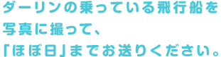 ダーリンの乗っている飛行船を 　写真に撮って、「ほぼ日」までお送りください。