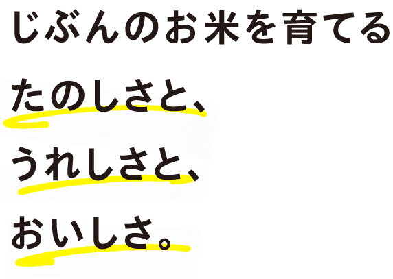 じぶんのお米を育てるたのしさと、うれしさと、おいしさ。