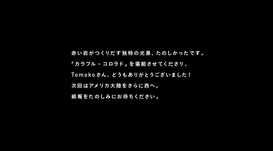 サンタに会えたり、ミニチュアの街並みに興奮したり、
クリスマスキャロルを謳ったり、
りありー？はクリスマスをぞんぶんにたのしんだようです。
律子さん、どうもありがとうございました！

このあと、りありー？は内陸のコロラド州へ向かいます。
そこで何をさせるかは、みなさんに決めていただきます。
ぜひ投票にご参加くださいね。