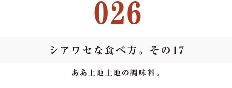 026 シアワセな食べ方。　その17
ああ土地土地の調味料。