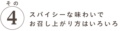 特徴その４ スパイシーな味わいで お召し上がり方はいろいろ