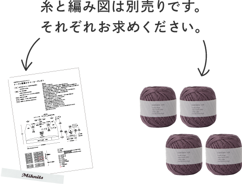 毛糸と編み方レシピをセットでおとどけします。